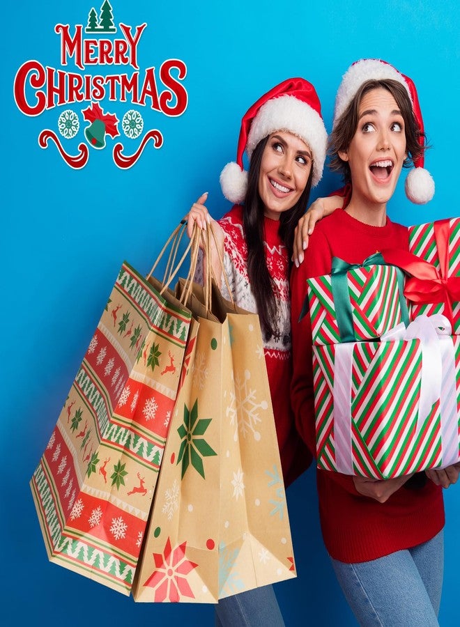 Pascliyna 24 Large Christmas Gift Bags with Handles 10 X 13 X 5'', Bulk Large Christmas Bags for Gifts with 24 Tissue Paper, 8 Styles Xmas Kraft Paper Gift Bags for Wrapping Xmas Holiday Presents - Image 5